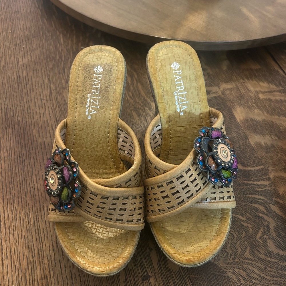 Patrizia Pepe Tan Sandals with Colorful Embellishments. Never worn. No box.